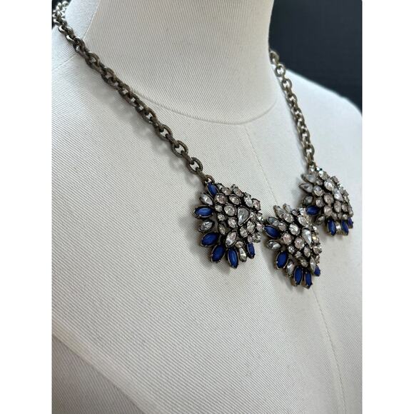 LOFT Chunky Statement Necklace Antiqued Goldtone Blue 20.5 Inch - Picture 3 of 9